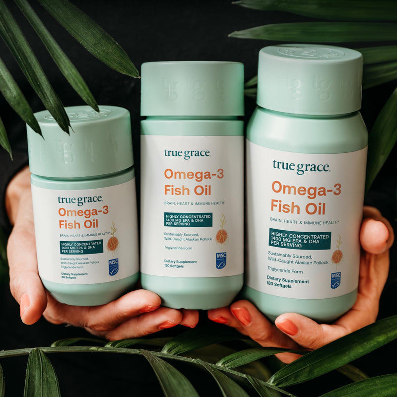 True Grace Omega-3 Fish Oil - 120 Softgels - 1400 mg EPA + DHA - Brain, Heart, Joint & Immune Health - Organic, Gluten Free, Soy Free 60 Day Supply
