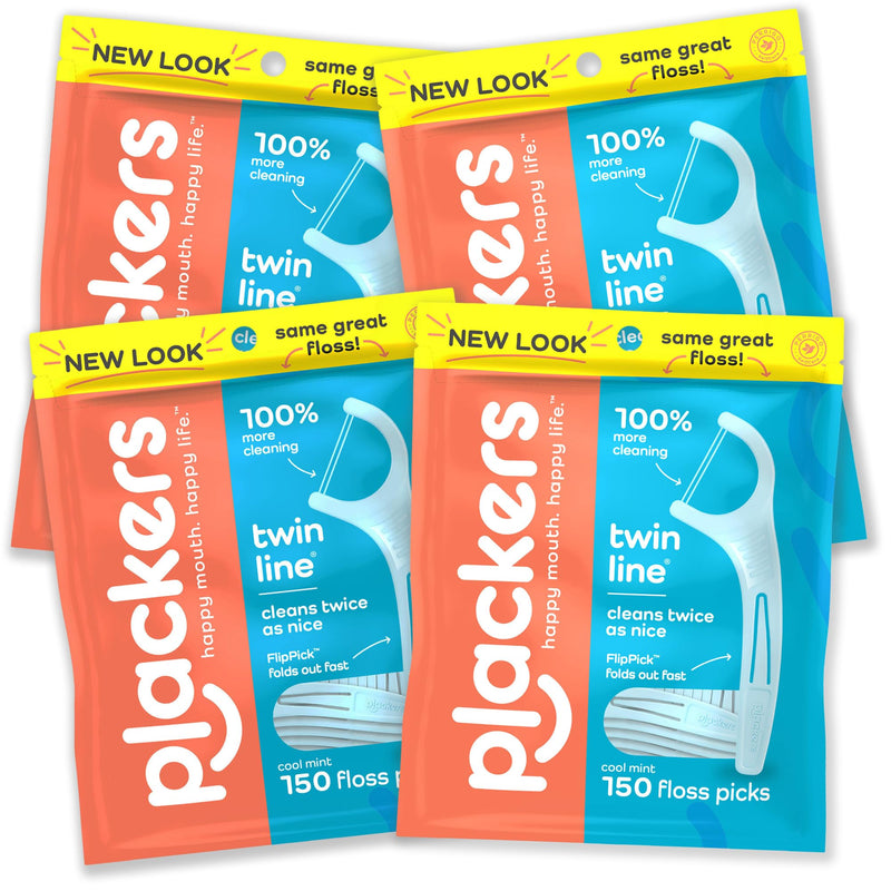 [Australia] - Plackers Twin-line Dental Floss Picks, Pack of 150 (Pack of 4), Limited Edition 