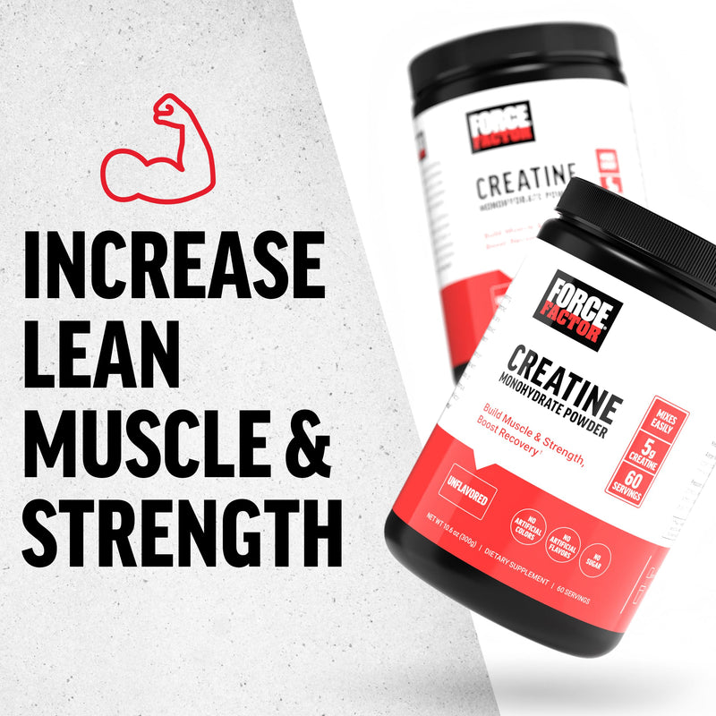[Australia] - FORCE FACTOR Creatine Monohydrate, Creatine Powder for Muscle Gain, More Strength, and Faster Workout Recovery, Clinically Studied Micronized Creatine 5g Dose Per Serving, Unflavored, 60 Servings 60 Servings (Pack of 1) 