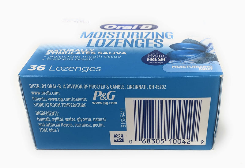 Oral-B Moisturizing Lozenges for Dry Mouth, Moisturizing Mint Flavor, 36 Count (Pack of 2)