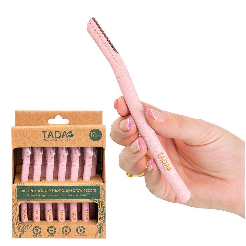 TADA Natural Beauty Biodegradable Dermaplaning Tool 12pk, Face Eyebrow Face Razors, Face Shaver & Exfoliating (Pink) Pink