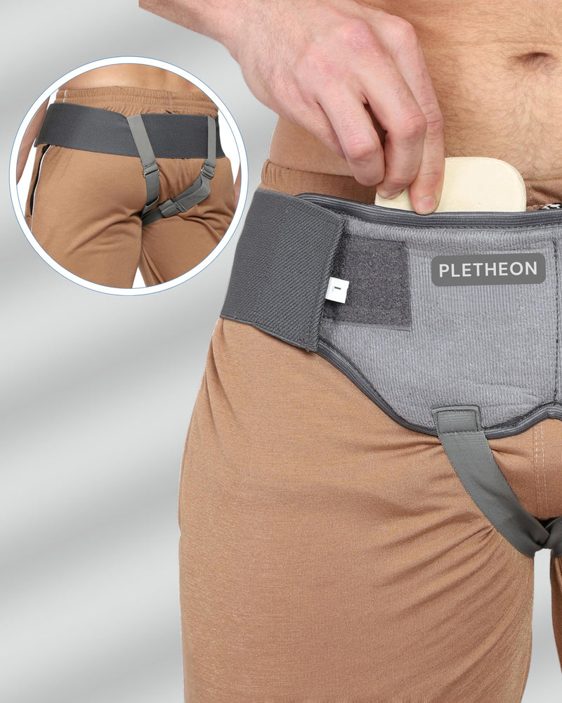 Premium Medical – Inguinal Hernia Support Belt for Men Groin Treatment and Pain Relief - Double Sided Recovery Strap with 2 Removable Compression Pads - Right, Left or Both Sides (Gray, Small)