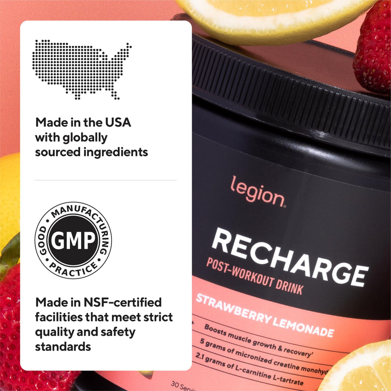 LEGION Recharge Post Workout Supplement - All Natural Muscle Builder & Recovery Drink with Micronized Creatine Monohydrate. Naturally Sweetened & Flavored, Safe & Healthy (Fruit Punch, 50 Servings) Fruit Punch
