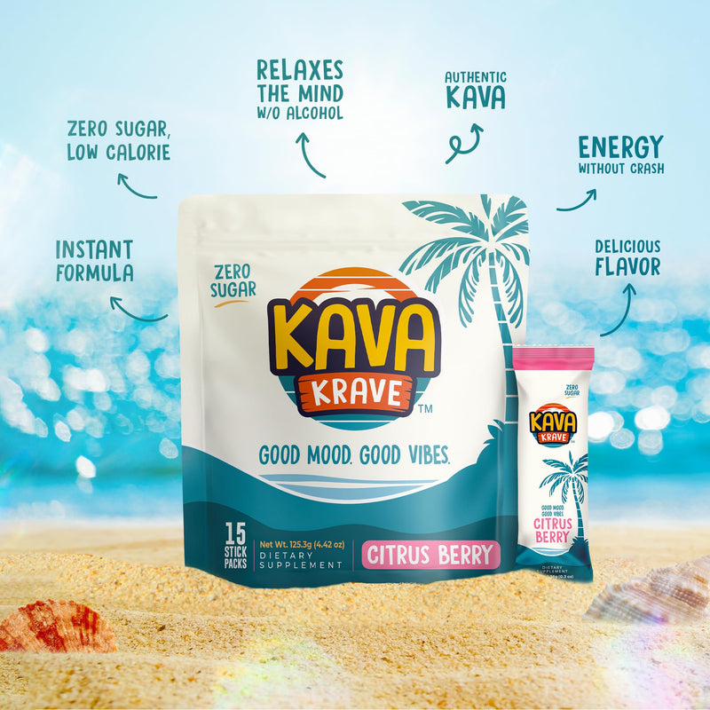 [Australia] - Citrus Berry Kava Drink Mix ‚Äì 15 Pack for Natural Energy, Mood Support, Stress Relief & Nootropic Focus 15 Stick Packs 