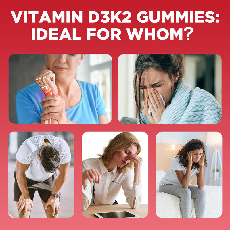 Aromlife Vitamin D3 K2 Gummies, 6000IU D3 + 200mcg K2 Per Serving High Absorption Vitamin Gummies with Calcium & Magnesium for Women Men, 60 Count Raspberry Flavor Vegan Gluten-Free