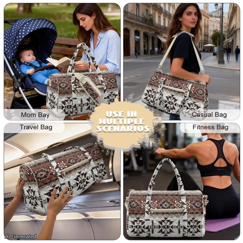 Aztec Tribal Geometric Print Quilted Travel Duffel Bag Lightweight Weekender Overnight Bag for Women Men Luggage Bags Women Hospital Bag for Labor & Delivery Aztec Tribal Geometric