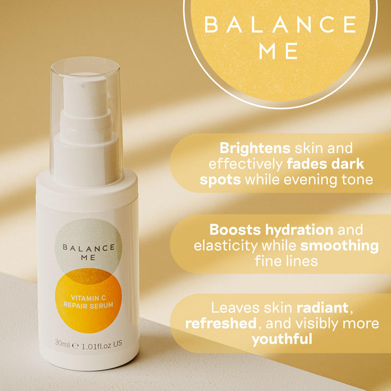 Balance Me Vitamin C Repair Serum, Brightening Face Serum with Hyaluronic Acid, Anti-Aging Vitamin C Serum for Dark Spots, Uneven Tone & Dull Skin, Hydrating & Natural Skincare, (1 x 1.01 fl oz)