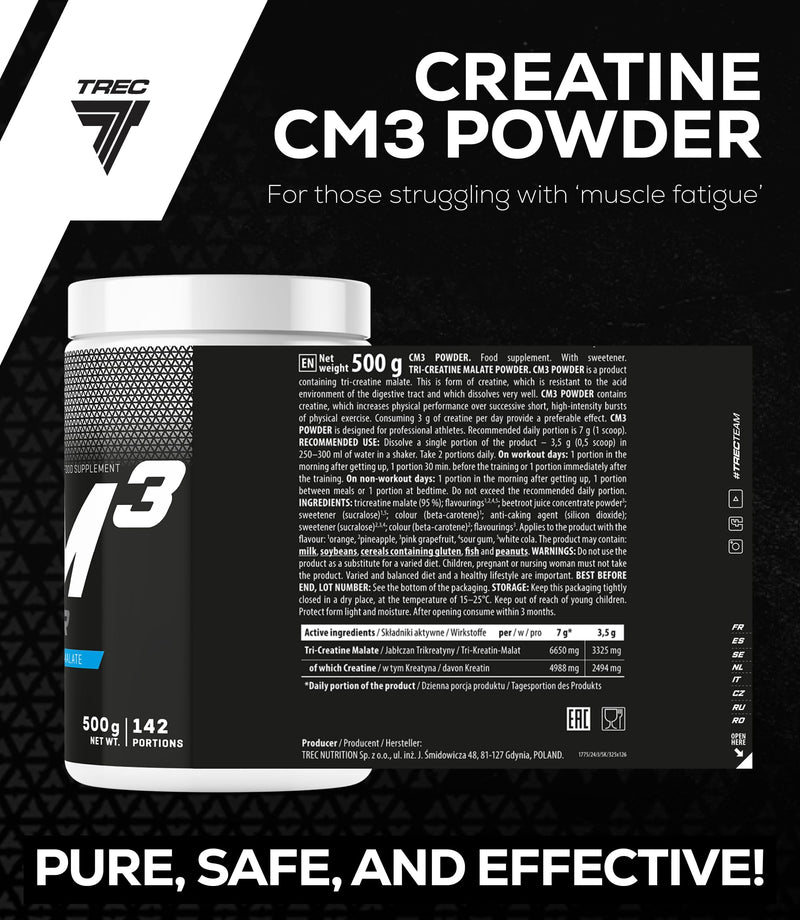 Trec Nutrition CM3 Tri-Creatine Malate Powder for Performance and Muscle Power | 6650 mg Creatine Per Serving | Made in EU (500g, Pink Grapefruit)