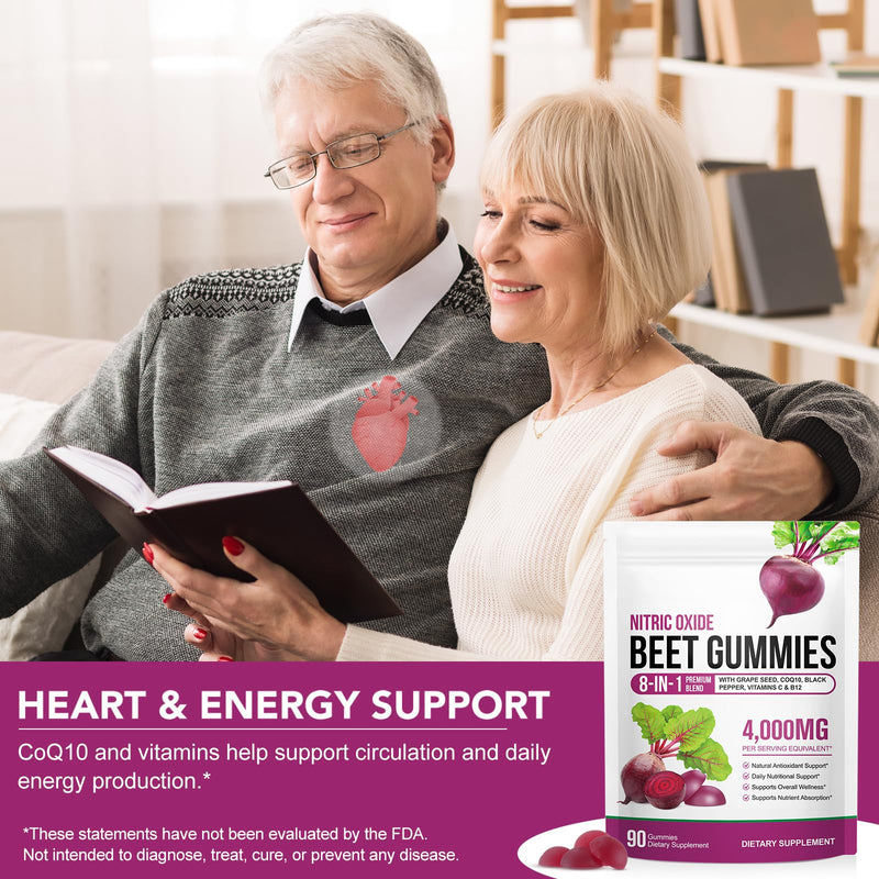 Beetroot Gummies, 20:1 High-Concentration Beetroot Extract with Vitamin C, B12, Grape Seed & Black Pepper | Sugar Free, Gluten Free, Non-GMO | 90 Chews