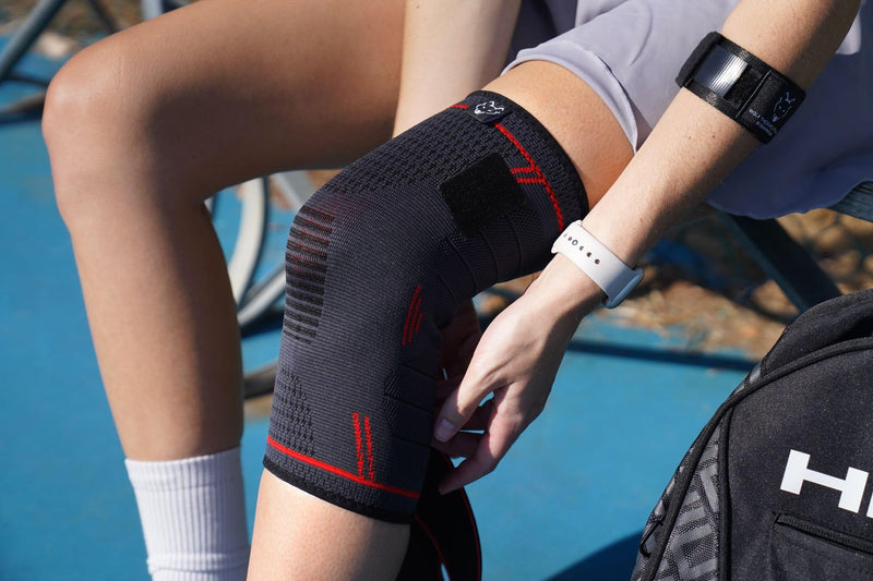 Knee Compression Sleeve - Adjustable Knee Wrap for Crossfit, Powerlifting, Basketball, Soccer, Running - Provides Pain Relief & Patella Support for Men & Women with Arthritis & Knee Injury (Large) Large 17-19 Inch