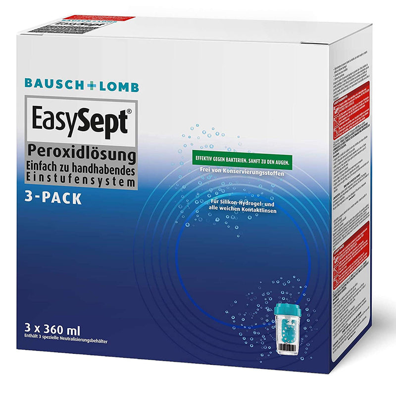 [Australia] - Bausch + Lomb EasySept peroxide solution contact lens cleaner for soft contact lenses, preservative-free, with container, 3 x 360 ml 