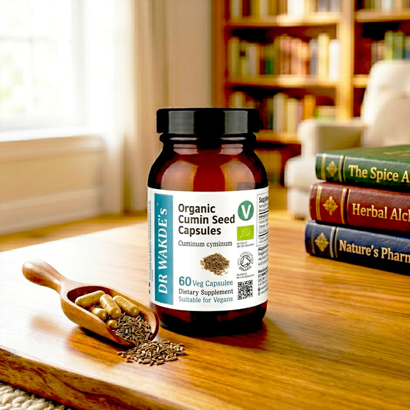DR WAKDEs Organic Cumin Seed Capsules I 60 Veg Capsules I Herbal Supplement I Vegan Friendly I Ayurveda