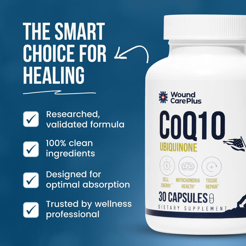 Wound Care Plus CoQ10 Supplement – Ubiquinone Antioxidant for Cellular Energy & Heart Health – Supports Vitality & Healthy Aging – 30 Capsules – Non-GMO, Gluten-Free, Keto Friendly
