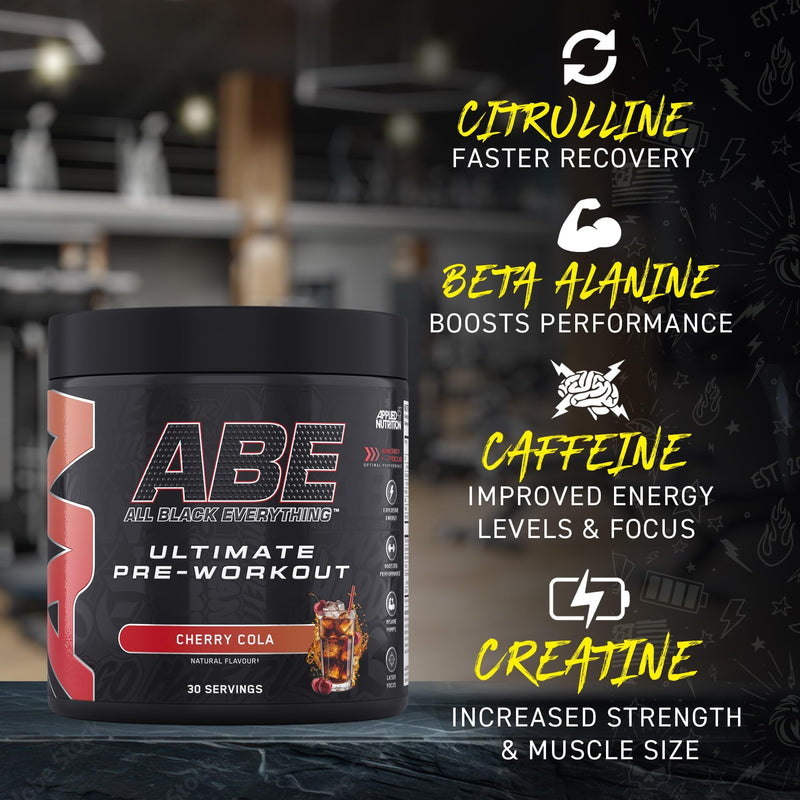 Applied Nutrition Bundle ABE Pre Workout 375g + 750ml Steel Protein Shaker | All Black Everything Pre Workout Powder, Energy & Physical Performance, Creatine, Beta Alanine (ICY Blue Raz) ICY Blue Raz