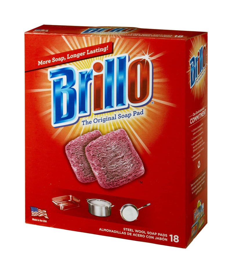 [Australia] - Brillo Steel Wool Soap Pads, Long Lasting, Original Scent Cleaning, 18 Count (Original, 18 Count (Pack of 2)) 18 Count (Pack of 2) 