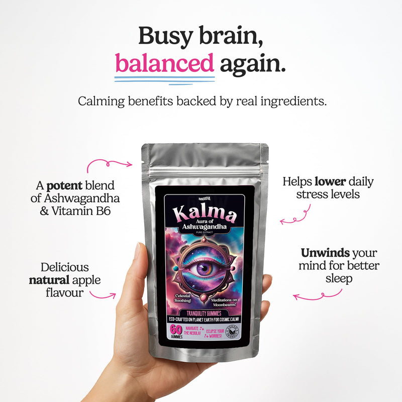 Kalma Ashwagandha Gummies, 3000mg Helps Reduce Stress, Boost Focus and Improve Sleep, Ashwagandha Root Extract Supplement, Natural Ingredients, Vegan, Gluten-Free Apple Flavour 60 Gummies
