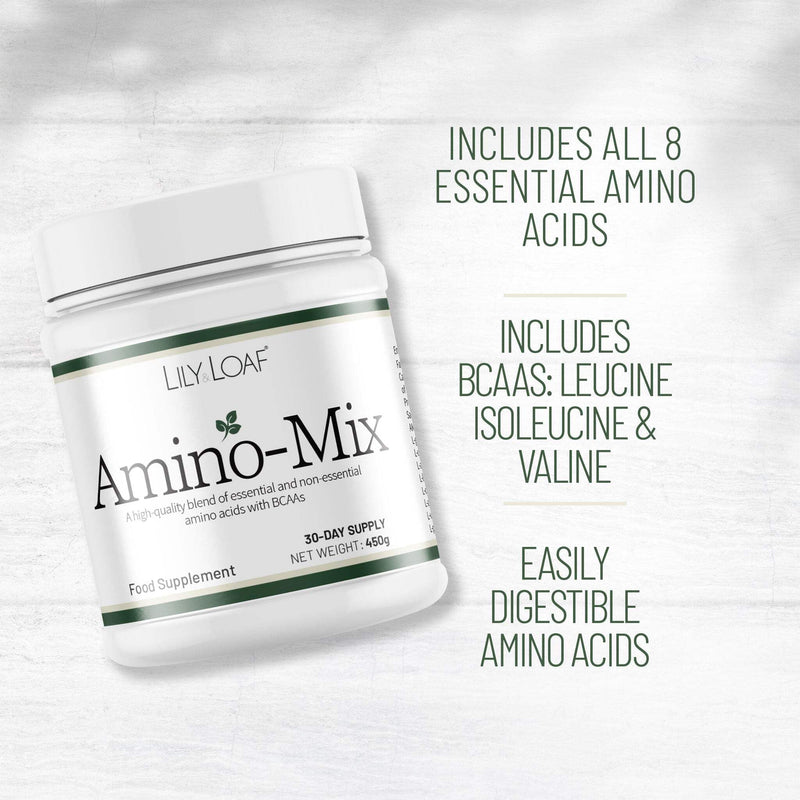 Lily & Loaf Amino-Mix Amino Acid Powder – Vegan Amino Blend with BCAAs & L-Glutamine, 450g, 30 Servings