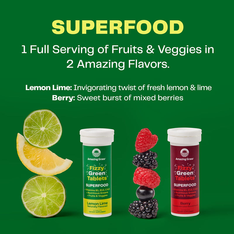 [Australia] - Amazing Grass Fizzy Green Tablets Superfood Lemon Lime: Green Superfood Water Flavoring Tablet with Antioxidants & Alkalizing Greens, 60 Count (Packaging May Vary) Superfood Lemon-Lime 10 Count (Pack of 6) 