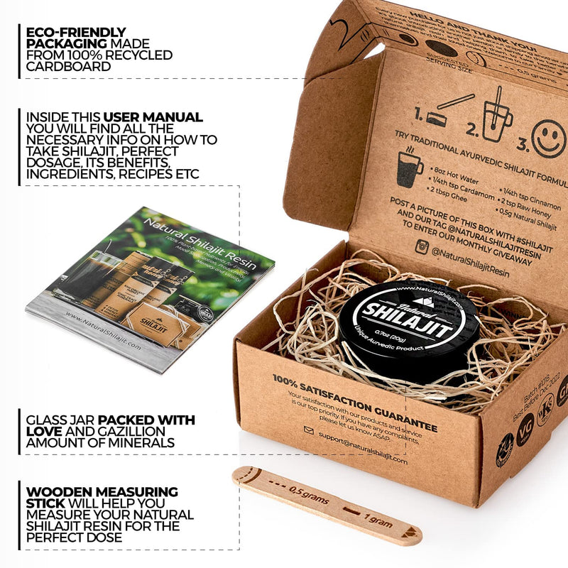 [Australia] - NATURAL SHILAJIT Resin - 20 Gram Shilajit Supplement with Fulvic Acid & Trace Minerals & Shilajit Honey Sticks 7 Count 