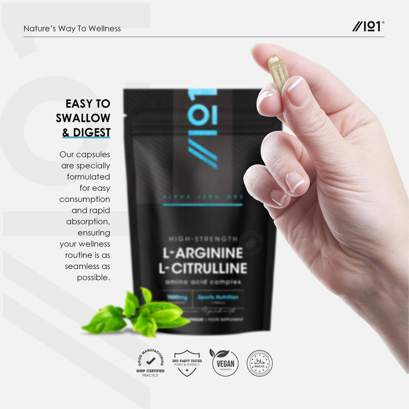 L Arginine and L Citrulline 1500mg – 90 Vegan Capsules – Amino Acids Supplements for Men and Women – Resealable and Recyclable Pouch by Alpha01