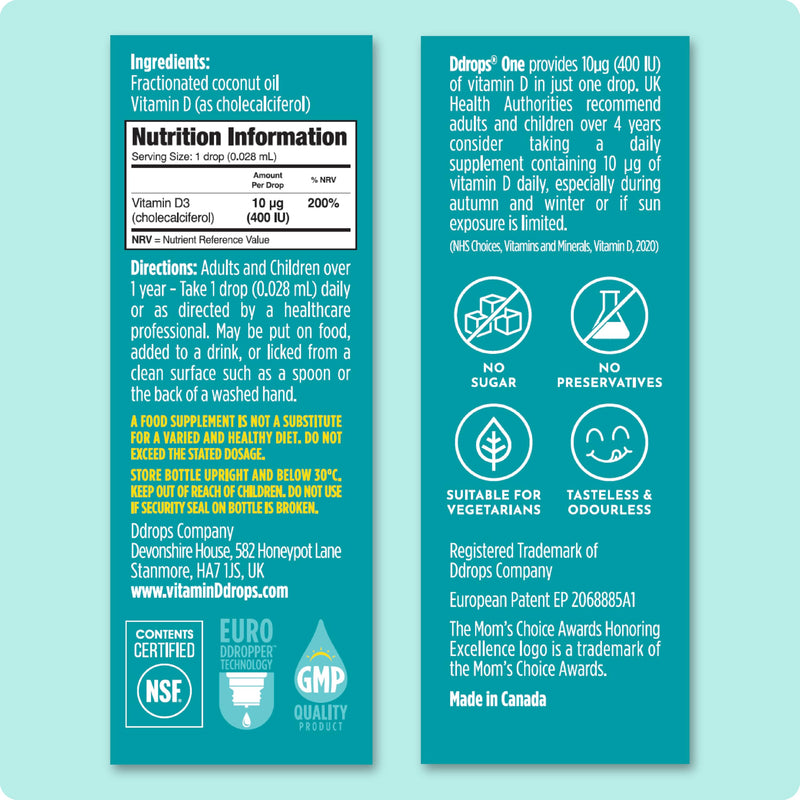 10 µg 60 Drops - Daily Vitamin D3 Supplement for Kids & Adults. Support Bone Health & Immune System - No Large Capsules, No Preservatives, Non-GMO, Allergen-Friendly