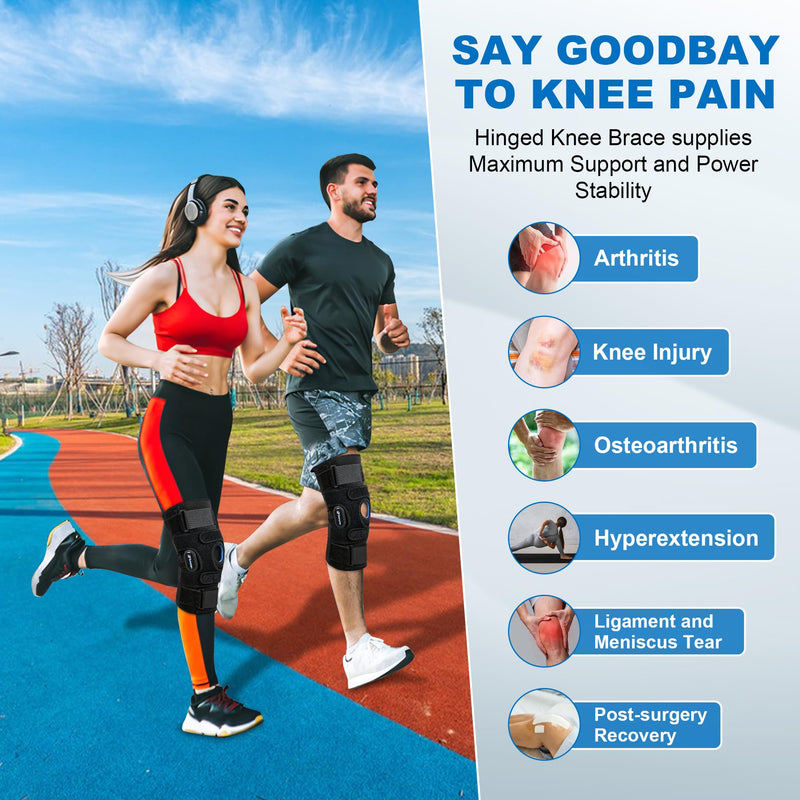 Knee Brace for Men & Women, Pull on Hinged Knee Support with Side Stabilizers and GEL Patella, X-Straps Fixing, Knee Braces for Knee Pain, Meniscus Tear, ACL, PCL, MCL, Arthritis, Right Left Leg Brace Large Black New