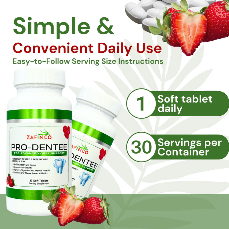 [Australia] - ZAFINCO-PRODENTEE Teeth & Gums Health. Advanced 3.5 Billion CFU Oral/Dental Probiotics for Reduce Mouth Bad Breath,Ear,Nose and Throat Health-Mint Flavored Soft Chewable Tablet, 30 Count-Made in USA 1 