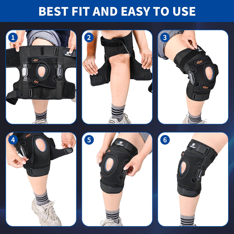 [Australia] - T TIMTAKBO Higned Knee Brace with Side Stabilizers,Knee Brace for Men/Women with Dual Removable Metal Hinges,Patellar Pad Knee Support with Strong Stability for Joint Pain Relief,Arthritis,Meniscus Black Large 