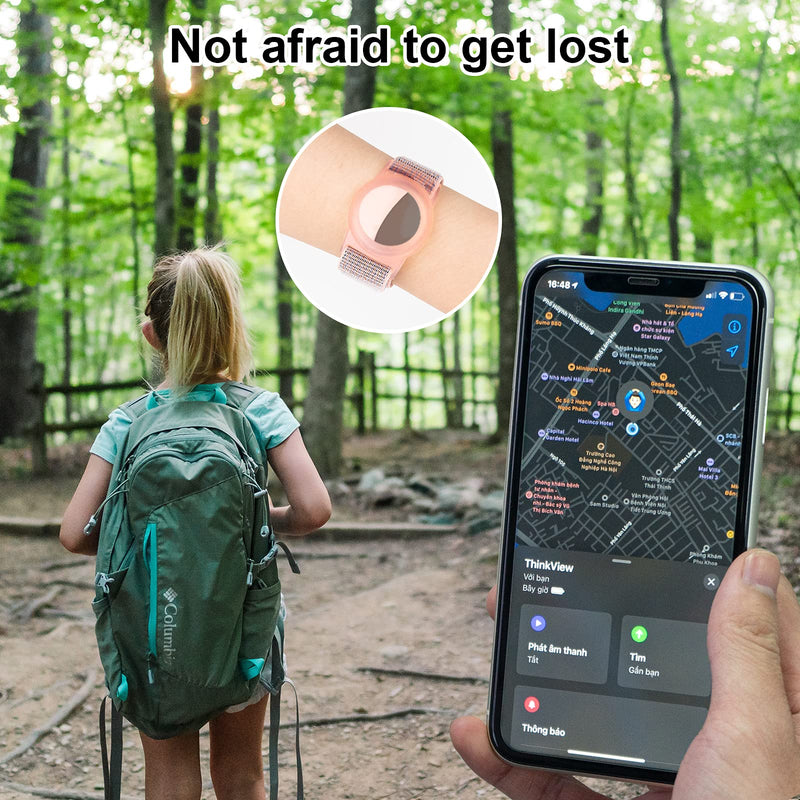 [Australia] - Kids Wristband Compatible with Apple AirTag, Protective Case for Air Tag GPS Tracker Holder with Nylon Bracelet, Adjustable Anti Lost Watch Band for Toddler Child Elder (Pink) Pink 