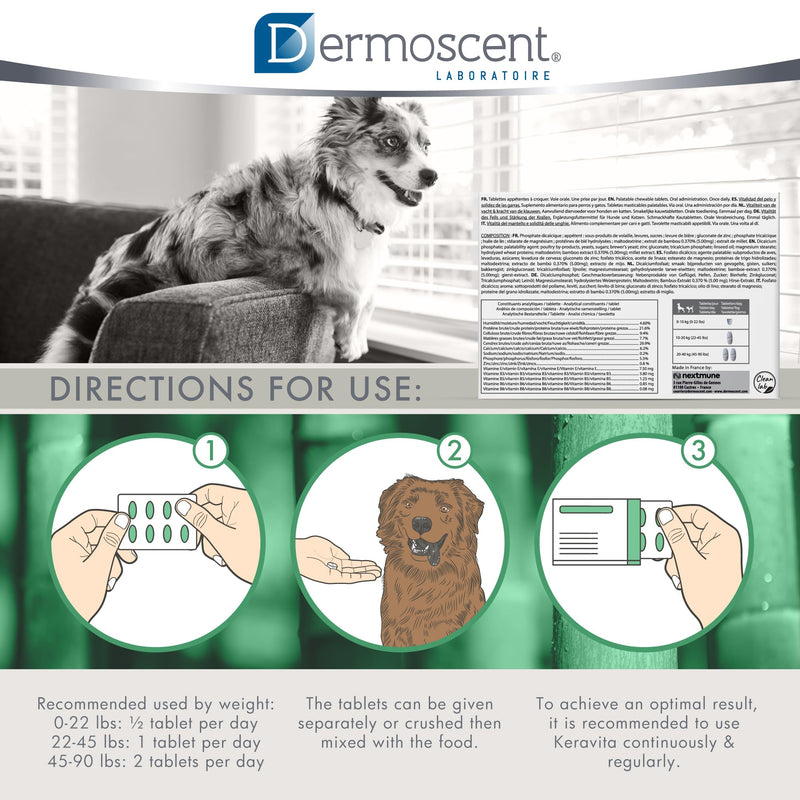Dermoscent Keravita® Dog & Cat Skin and Coat Food Supplement - Natural Vitamin Pills for Hair Loss or Brittle Claws - 30 Tablets - PawsPlanet Australia