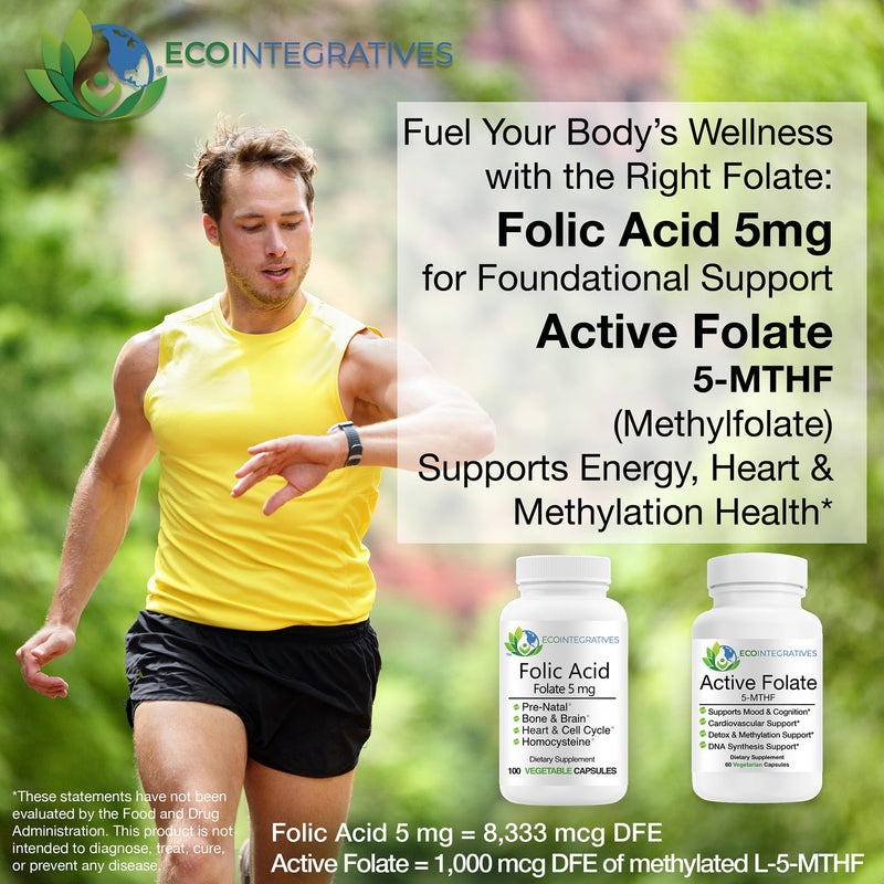 Active Folate 5-MTHF - Methylfolate 1000mcg, 60 Capsules | Supports Methylation, Energy, and Cellular Health, No added B12, Bioavailable Folate for Mood, Heart, and Prenatal Health