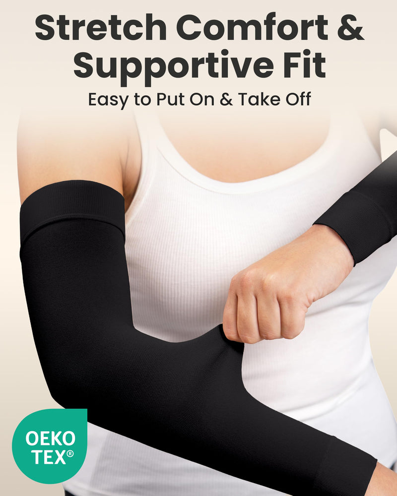 [Australia] - KEMFORD Compression Lymphedema Arm Sleeves for Women - 20-30 mmHg, Black - Medical Arm Brace for Swelling, Edema, Circulation Small/Medium Black (20-30 Mmhg) 
