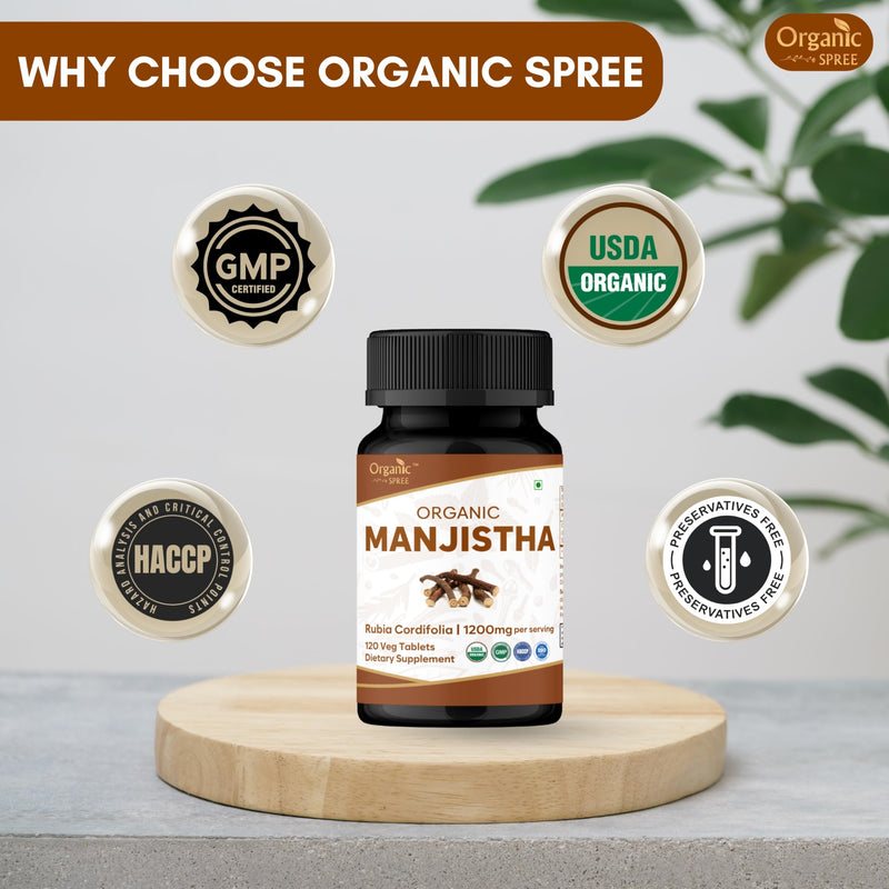 ORGANIC SPREE MANJISTHA 120 Tablets | Rubia Cordifolia (Manjistha) | USDA Organic Certified | Organic and Natural - Pack of 2