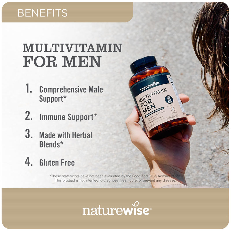 NatureWise [1] Multivitamin for Men - Non-GMO - 90 Capsules[45-Day Supply] + (Pack of 2) Omega 3 Fish Oil 1000mg + Vitamin E - Wild-Caught - 60 Softgels[30-Day Supply]