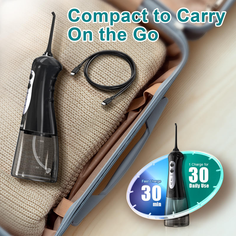 [Australia] - Nicefeel Cordless Water Dental Flosser ‚Äì 300ML BPA-Free Portable Oral Irrigator, 3 Cleaning Modes, Fast Charge, IPX7 Waterproof for Teeth, Gums & Tonsil Stones ‚Äì Home & Travel Use Dark Black 