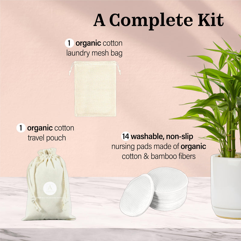 [Australia] - Non-Slip Nursing Pads, 14 Washable Organic Cotton Leakproof Breast Pads, Reusable, Soft, Absorbent, Dry and Eco-Friendly Breastfeeding Essentials 
