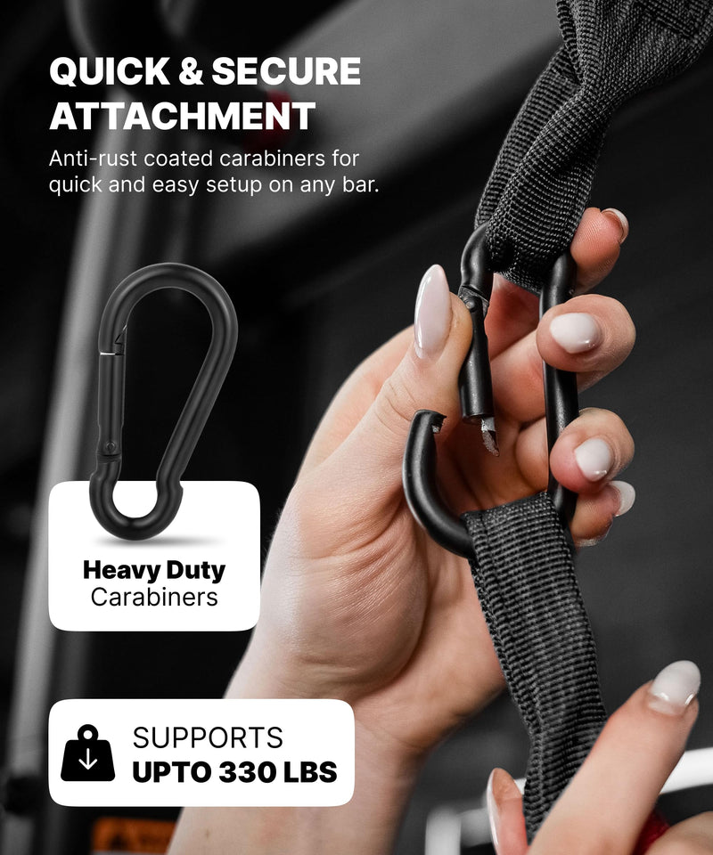 DMoose Fitness Hanging Ab Straps for Pull Up Bar & Core Strength Training - Soft Padded Exercise Straps for Ab Swing & Leg Raises, Hang Bar Strap with 2 Steel Carabiners - Abs Equipment for Home & Gym Black
