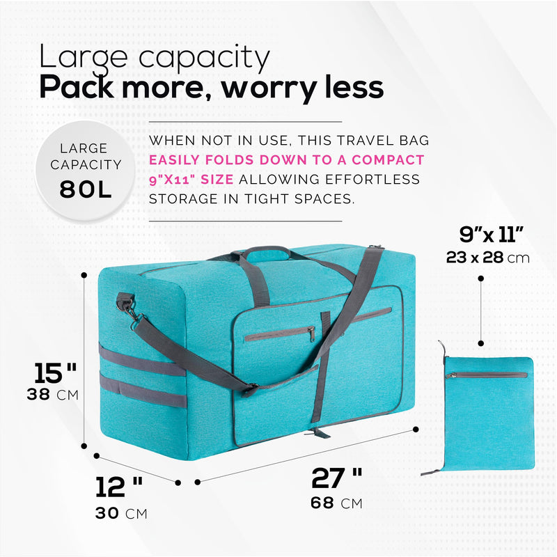BETTERLINE Large Travel Duffel Bag Tote Luggage 27 X 15 X 12 Inches Black | 27 X 15 X 12 Inches Overnight Weekender Gym Men Women Water Resistant Shoe Compartment 80L Reinforced Handle Design
