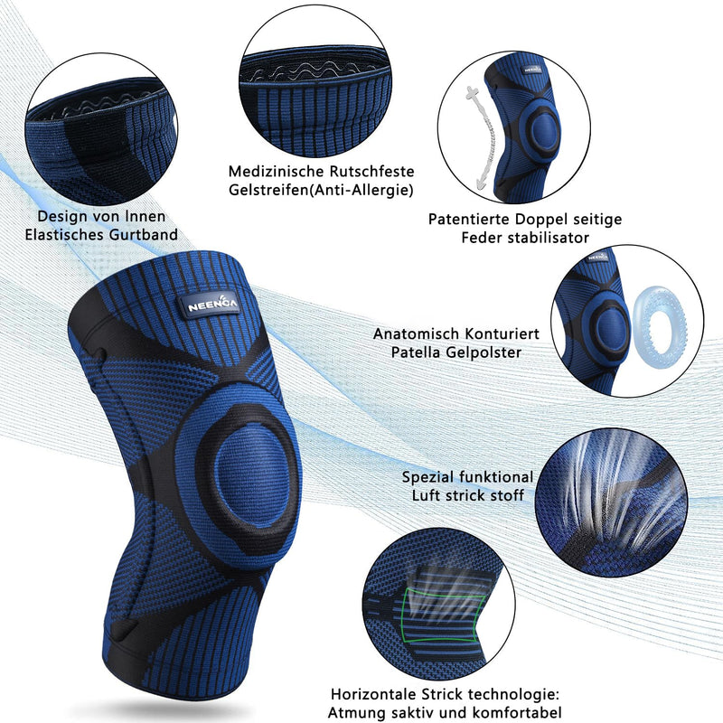 [Australia] - NEENCA Knee Support, Compressed Knee Brace with Patella Gel Pads & Spring Side Stabilizers, Medical Knee Pads for Running, Meniscus Tear, Arthritis, Joint Pain Relief, ACL, Recovery 2 Dark Blue XL 