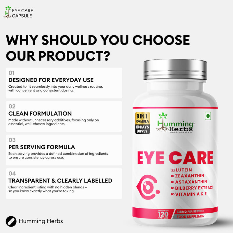 Humming Herbs Eye Care | Lutein Zeaxanthin Astaxanthin Bilberry | with Vitamin A E Zinc Copper | 120 Vegan Capsules | 120 Day Supply