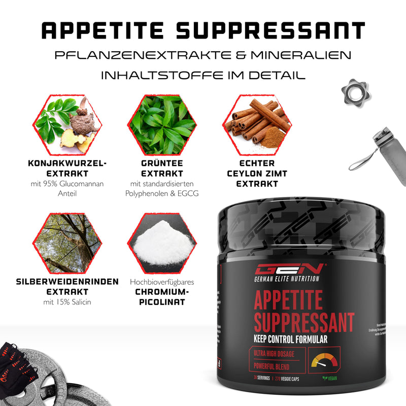 [Australia] - Appetite Suppressant - 270 capsules - high-dose extract with glucomannan, green tea extract, Ceylon cinnamon, white willow extract & crome - vegan 