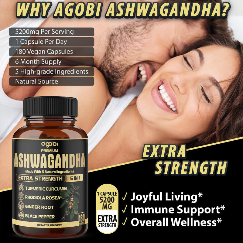 [Australia] - 5in1 Premium Ashwagandha Capsules - Added Turmeric, Rhodiola Rosea, Ginger, Black Pepper - Strength, Spirit & Immune Support - 180 Caps for 6 Months 180 Count (Pack of 1) 