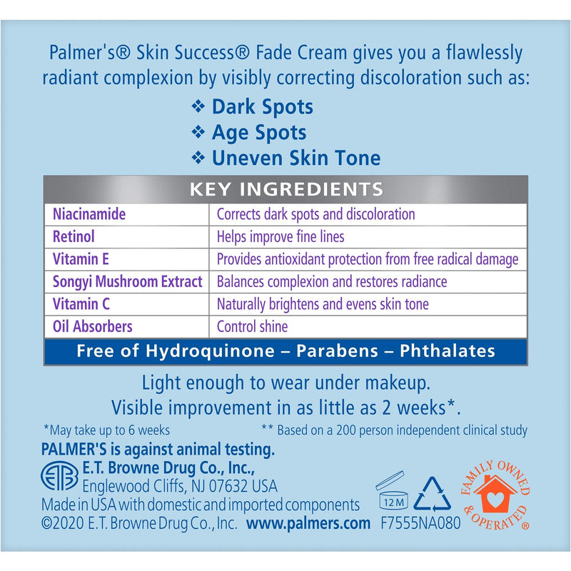 Palmer's Skin Success Anti Dark Spot Face Cream with Vitamin E (2.7 Oz) | Fade Cream with Niacinamide, Helps Reduce Dark Spots, Age Spots, and Unevens Skin Tones for Brighter, More Radiant Skin 2.7 Fl Oz (Pack of 1)