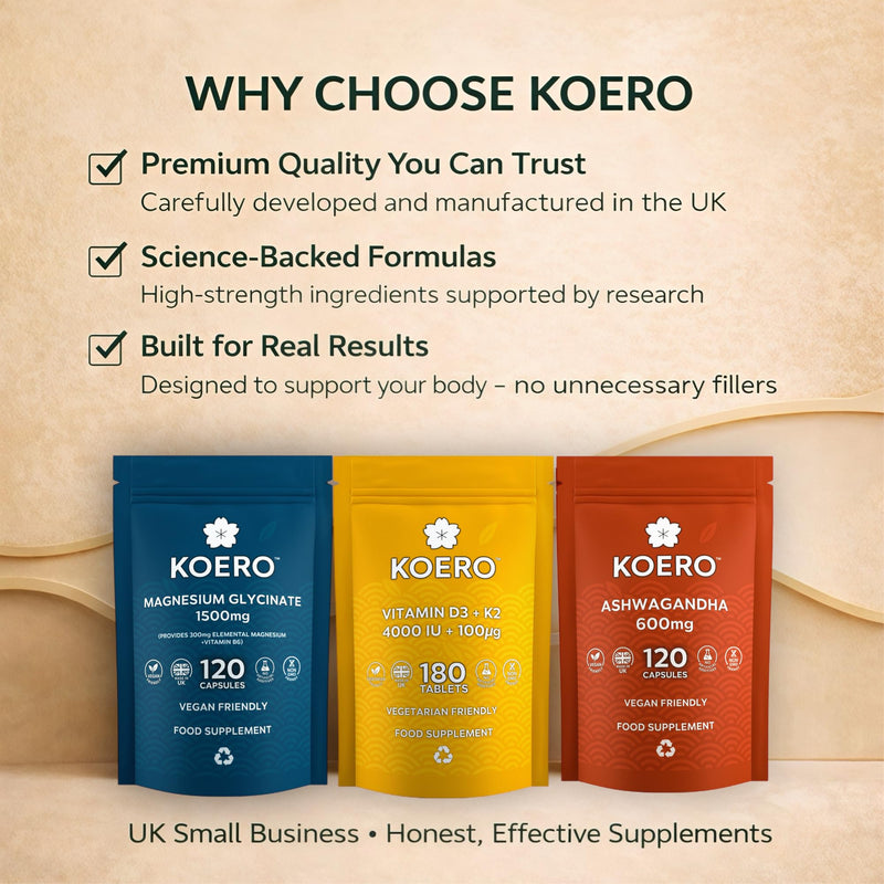 KOERO Ashwagandha 600mg – High Strength Adaptogen Capsules – Supports Calm, Stress & Focus – 120 Capsules – UK Made