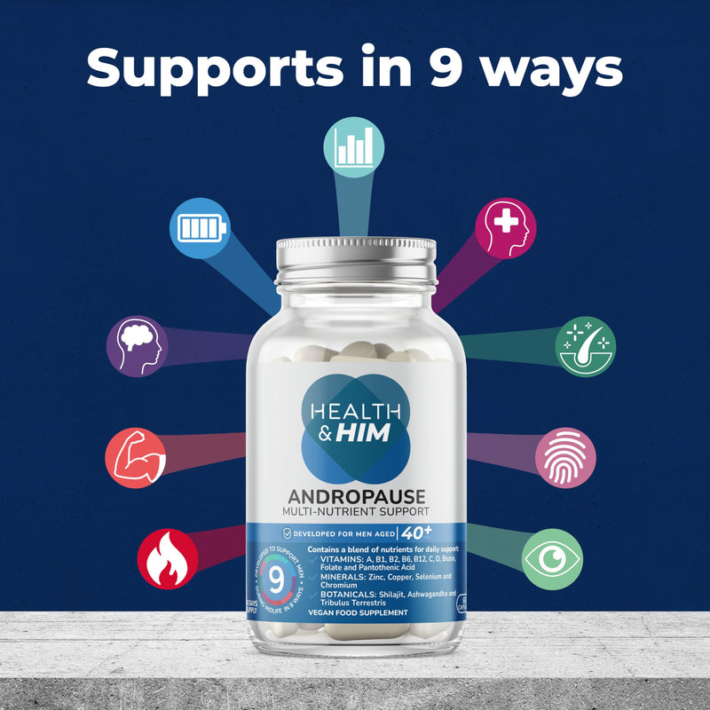 Health & Him Andropause 40+ Multivitamin for Men, with Vitamin B12, Vitamin C, & Ashwagandha, Vegan & Gluten-Free, 30-Day Supply, 60 Capsules Andropause 40+ 60 count (Pack of 1)