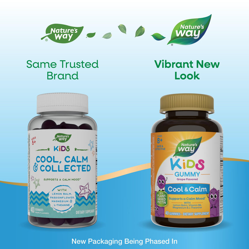 Nature's Way Kids Cool & Calm Gummies, Supports a Calm Mood*, 40 ct | For Kids Ages 8+, Lemon Balm, Magnesium, Vitamin B6, L-Theanine, Grape Flavored, Vegetarian, Dairy-Free, Gluten-Free 40 Count (Pack of 1)