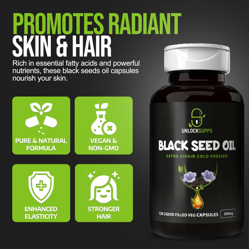 Cold Pressed Black Seed Oil Capsules – 500mg, 120 Liquid-Filled Vegan Capsules, Nigella Sativa for Immune Support, Joint Health–Fast Absorption, Heat-Resistant