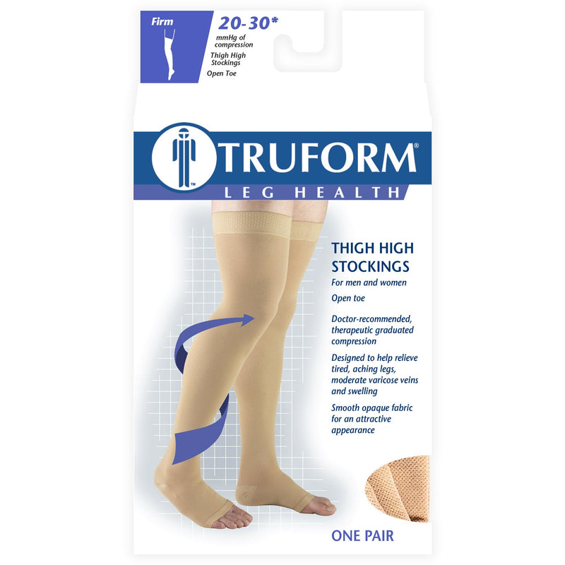 [Australia] - Truform 20-30 mmHg Compression Stockings for Men and Women, Thigh High Length, Dot-Top, Open Toe, Beige, Medium Medium (1 Pair) 