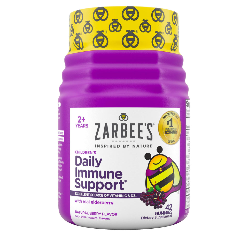 Zarbee's Elderberry Gummies for Kids with Vitamin C; Zinc & Elderberry; Daily Childrens Immune Support Vitamins Gummy Children Ages 2 and Up; Natural Berry Flavor; 42 Count Kids Elderberry Immune Support, 42 ct