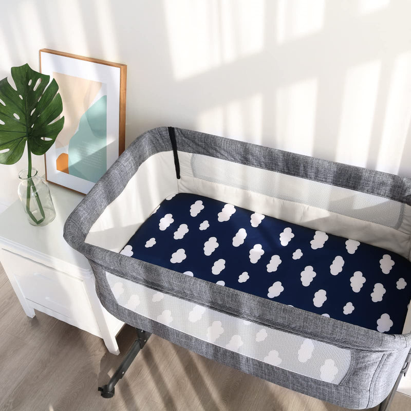 [Australia] - Baby Bassinet Sheets 4 Pack Compatible with 33" x 20" Mika Micky, Baby Delight, Dream On Me, AMKE and Other Rectangle Bassinet Mattress, Ultra Soft & Skin Friendly, Washer & Dryer Navy Blue Cloud for Mika Mikcy & Baby Delight & Bedside Sleeper 
